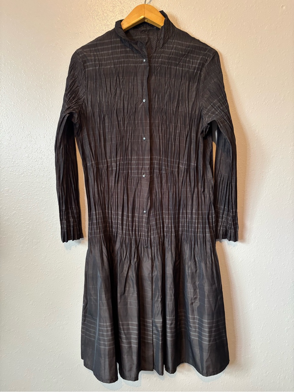 Babette crinkle pleated midi shirt dress